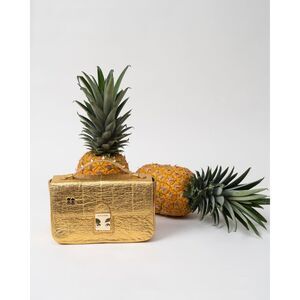 Min and Mon Amantis Bag in Gold Pinatex Crackle Wrinkled Vegan Clutch